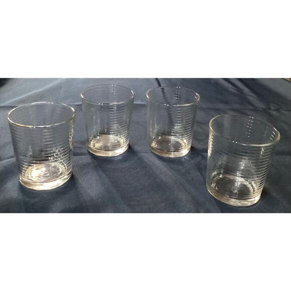Set of 4 Pasabahce Horizontal Rings Rock Glasses Low Ball Tumblers 4” - Picture 1 of 9